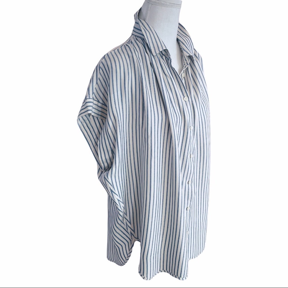 SOLD-Madewell Central Shirt in Navy/cream Ballard Stripe - Picture 7 of 11